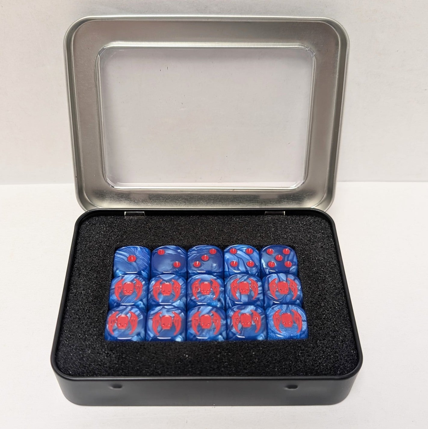 Wargaming 15 Dice Set - Blue with Red Pips