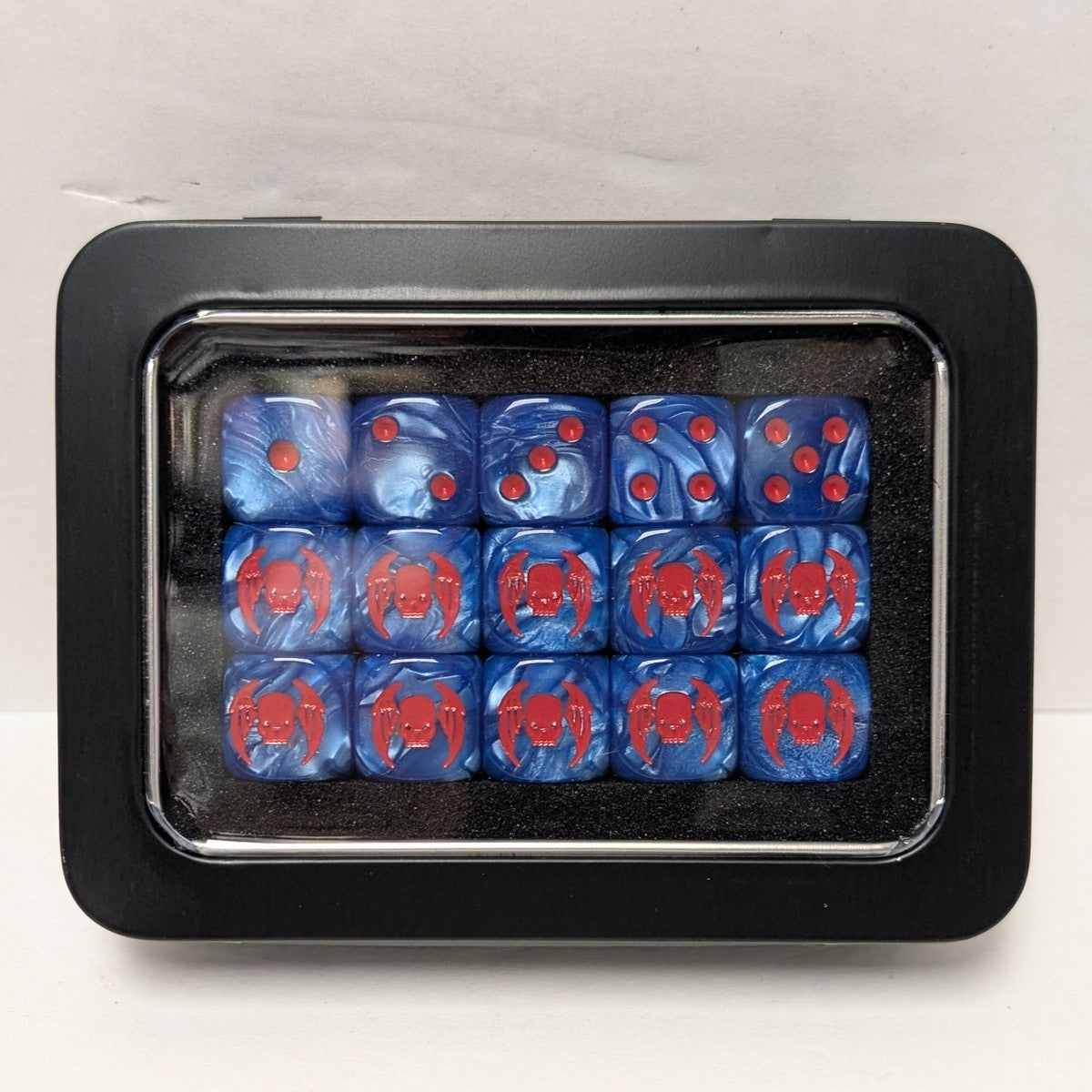 Wargaming 15 Dice Set - Blue with Red Pips