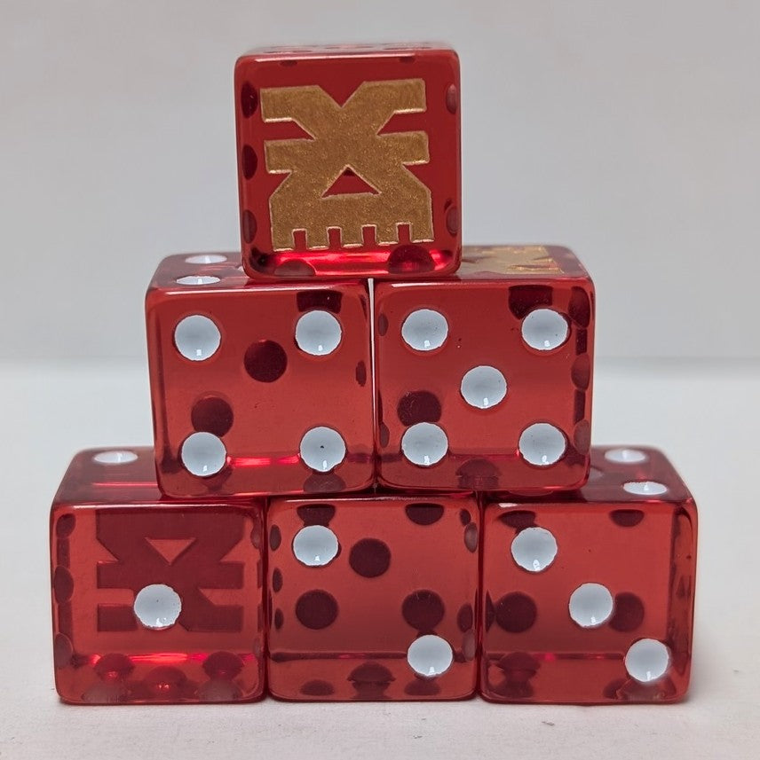 Jeu de 12 dés pour jeux de guerre - Rouge transparent avec points blancs