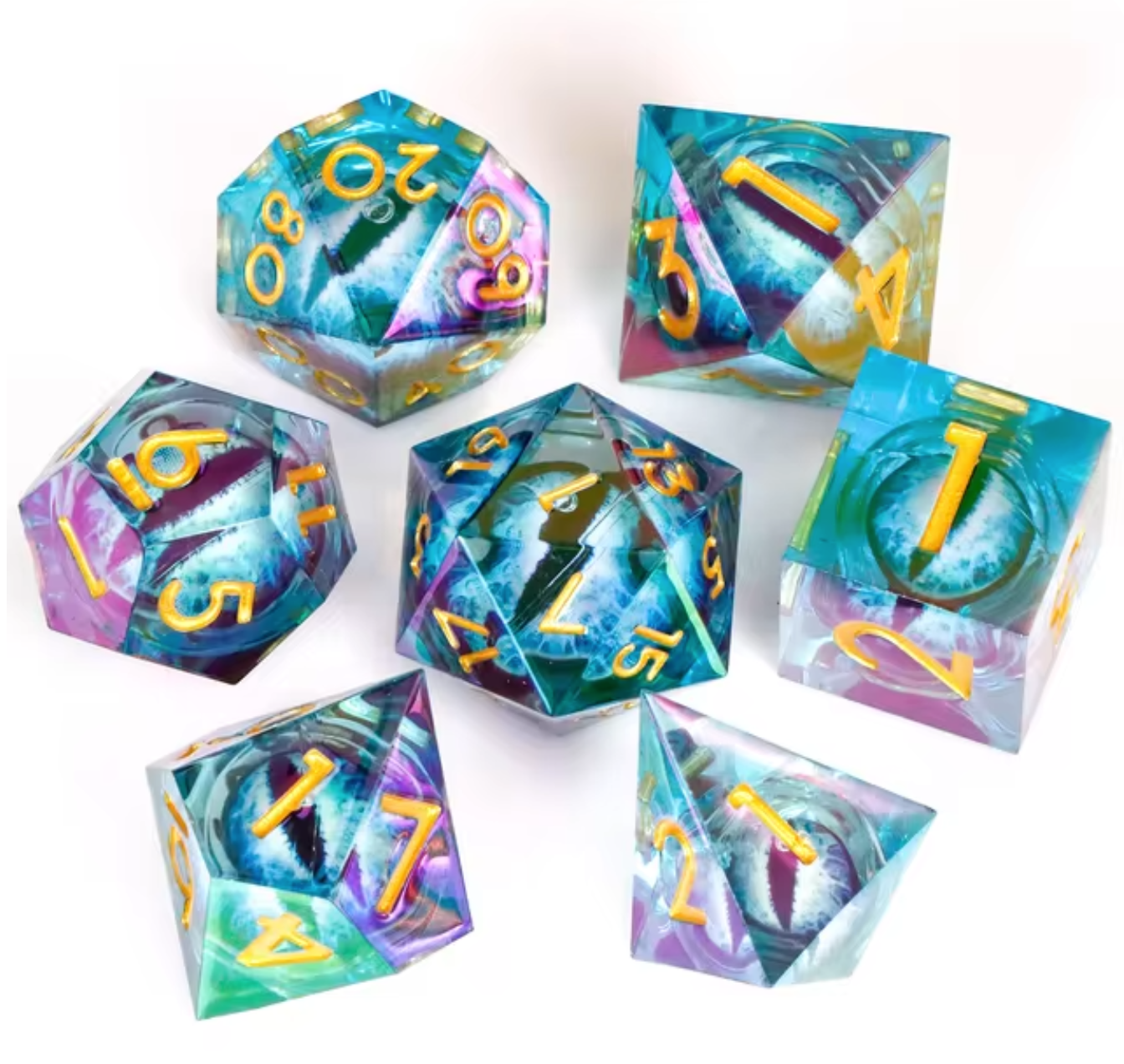 Resin Liquid Core Eye 7 Dice Set - Chromatic
