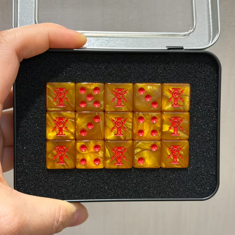 Wargaming 15 Dice Set - Gold with Red Pips