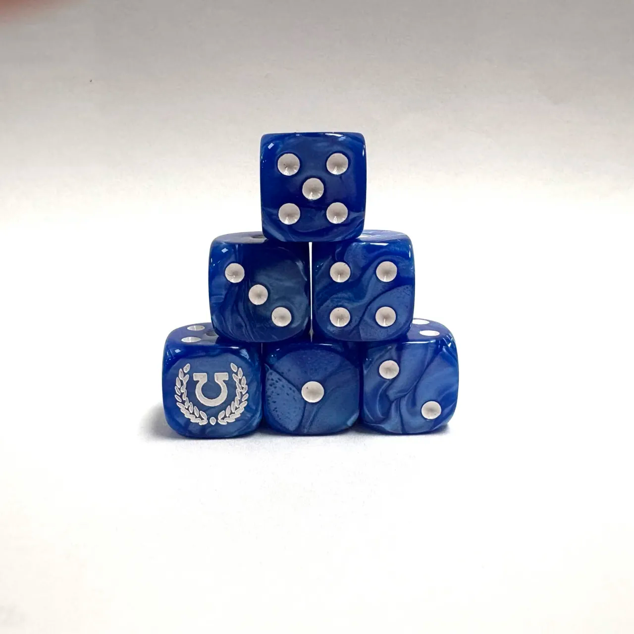 Wargaming 12 Dice Set - Marbled Blue with White Pips