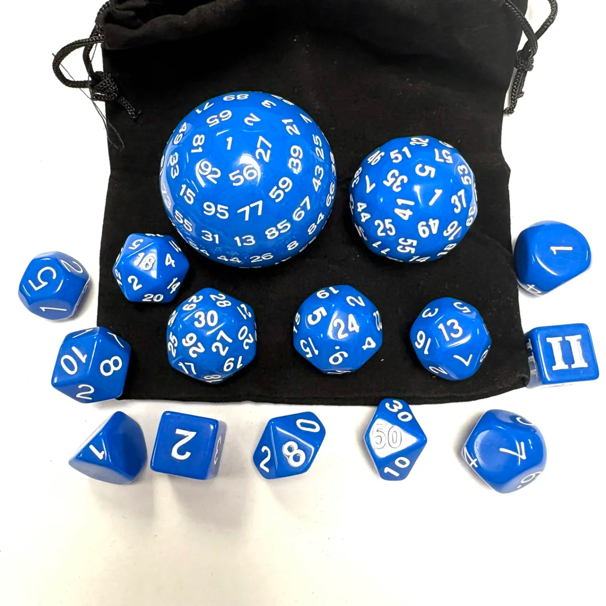 15px Dice Set D3-D100 - Blue and White