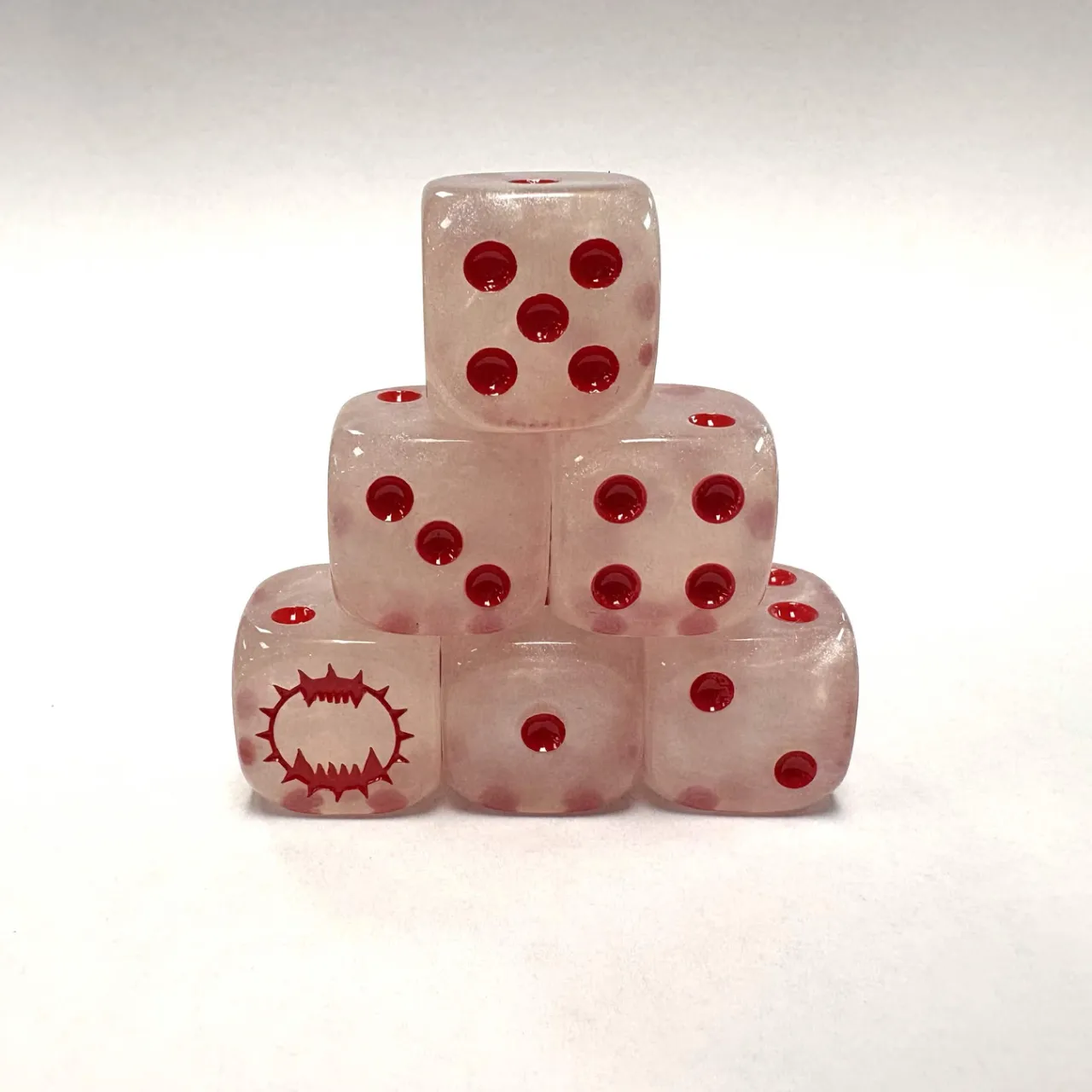 Wargaming 12 Dice Set - Marble White with Red Pips