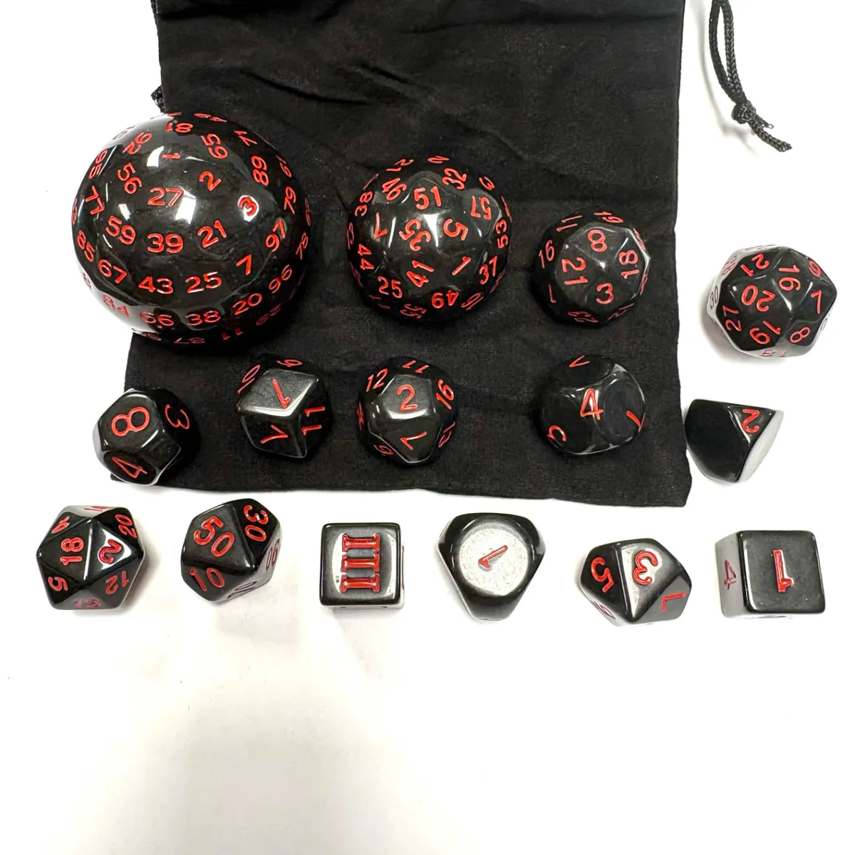 15px Dice Set D3-D100 - Black and Red