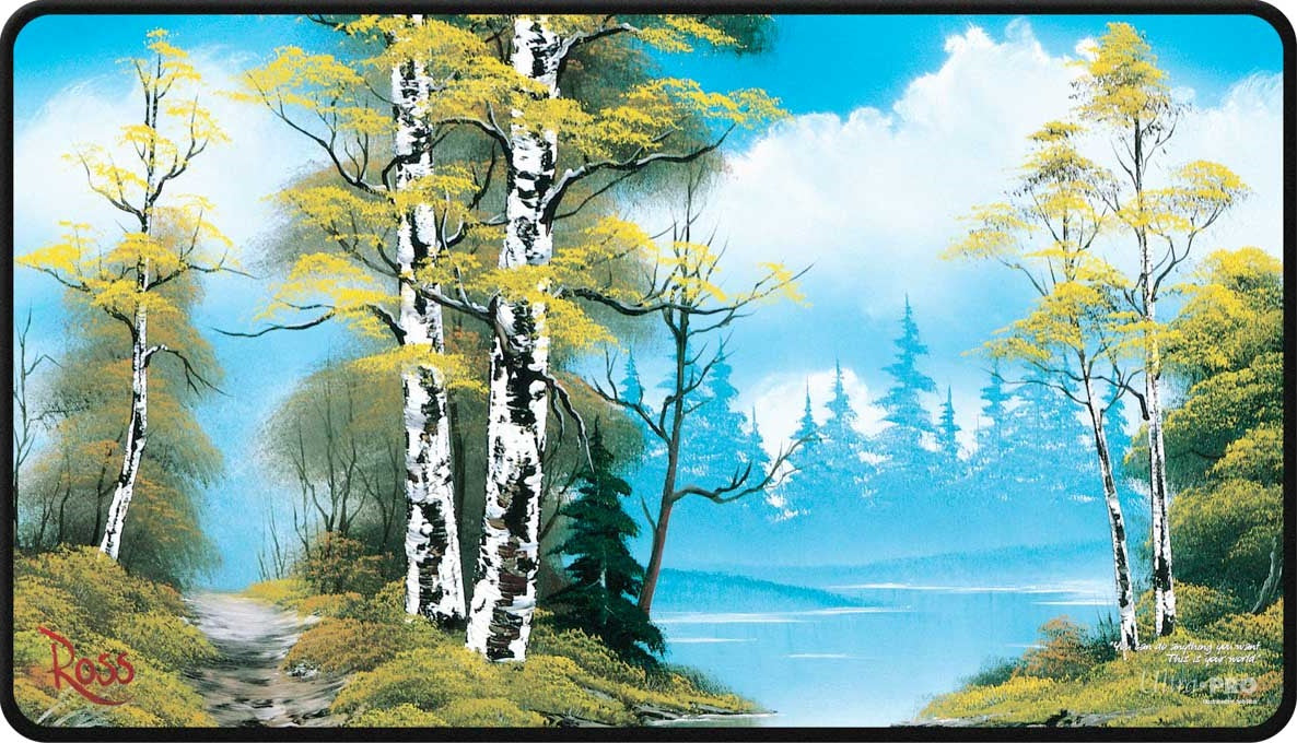 Tapis de jeu Bob Ross noir à coutures apparentes - Chemin du lac