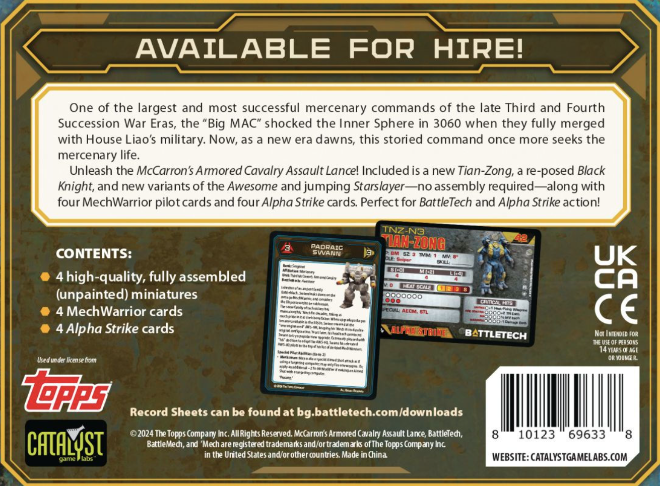 Battletech McCarron's Armored Cavalry Assault Lance Forcepack (English)