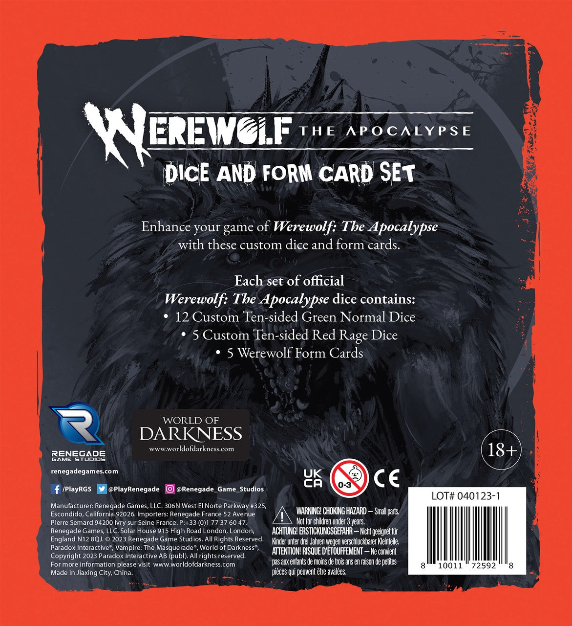 Werewolf: The Apocalypse 5E Role Playing Game Dice and Form Card Set