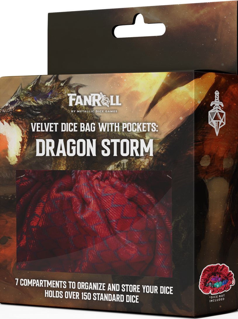 Pochette à dés en velours avec compartiments et poches : Rouge Tempête de Dragon
