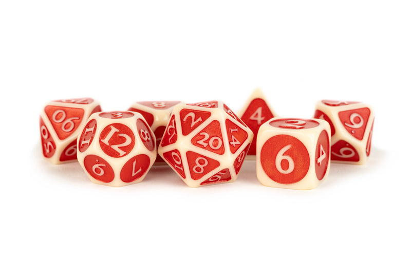 Enamel Acrylic 7 Dice Set: Ivory with Red 16MM