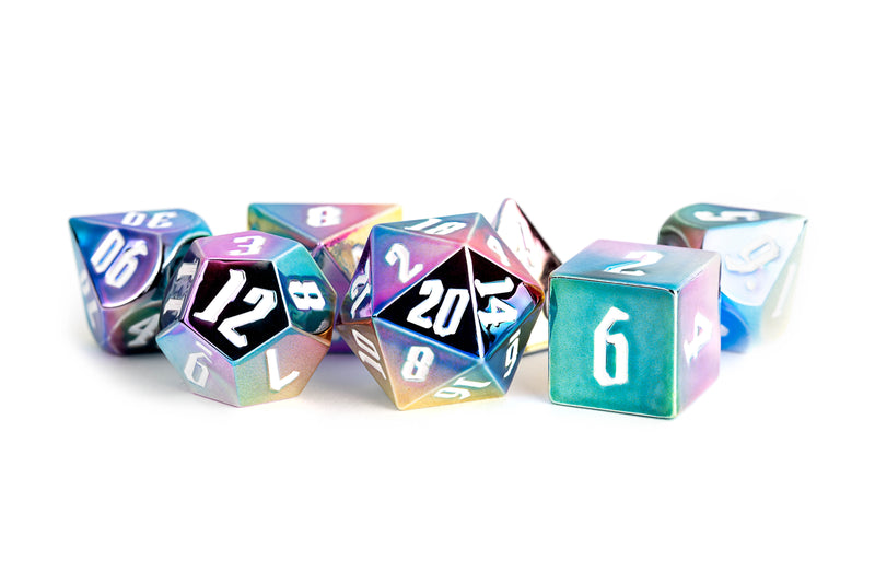 Aluminum Acrylic 7 Dice Set: Rainbow with White 16MM