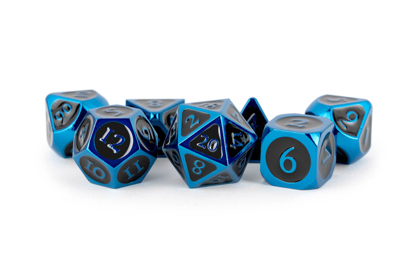 Metal 7 Dice Set: Blue with Black Enamel 16MM