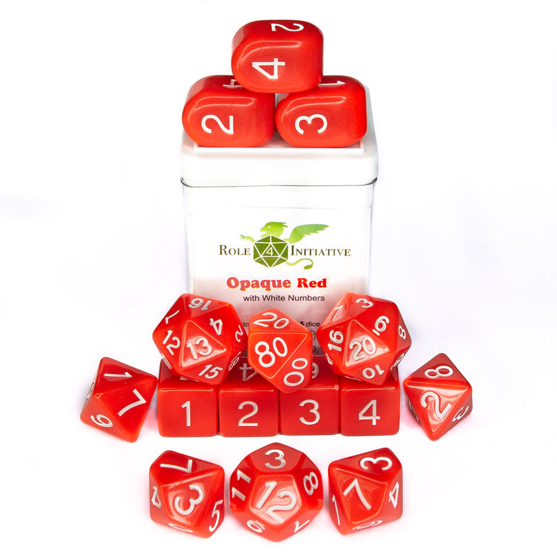 Set of 15 Dice: Opaque Red with White Numbers - Arch'D4