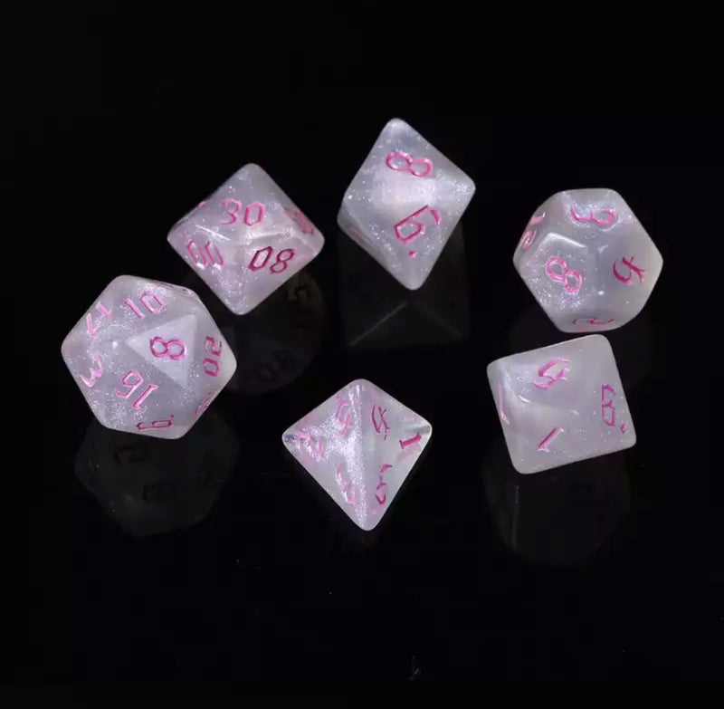 Set de 7 dés Iridescent Sparkle Pink