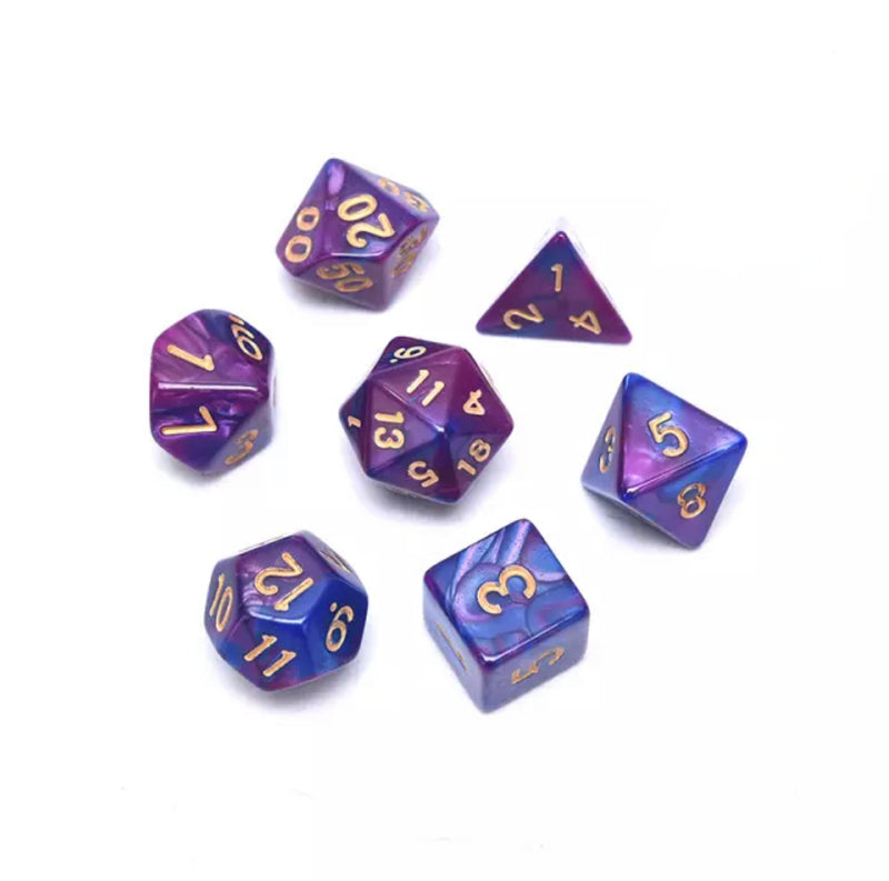 Purple/Blue marbled 7 Dice Set