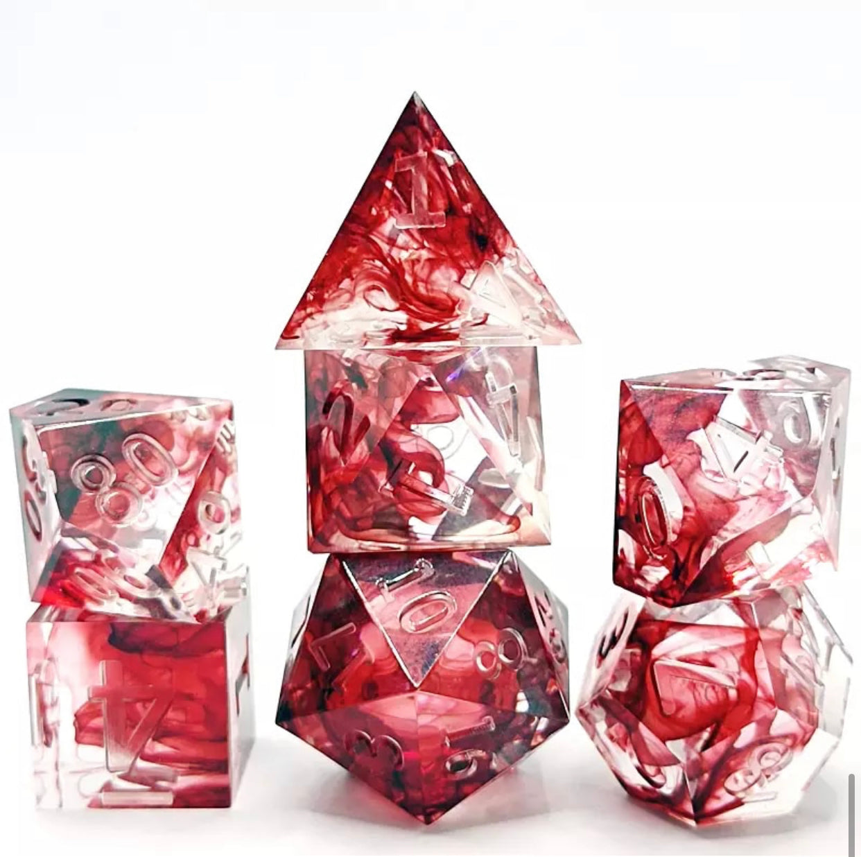 Tache de sang transparente Ensemble de 7 dés de coupe pointue