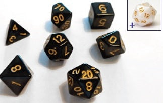 Solid Black, Gold Ink 7+1 Dice Set