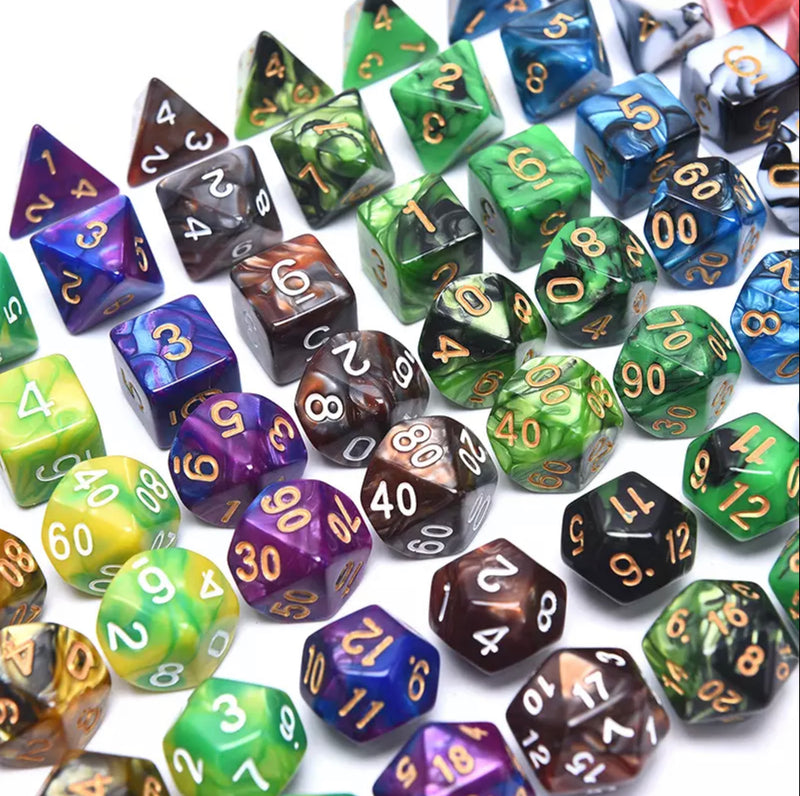 Copper/Silver marbled 7 Dice Set