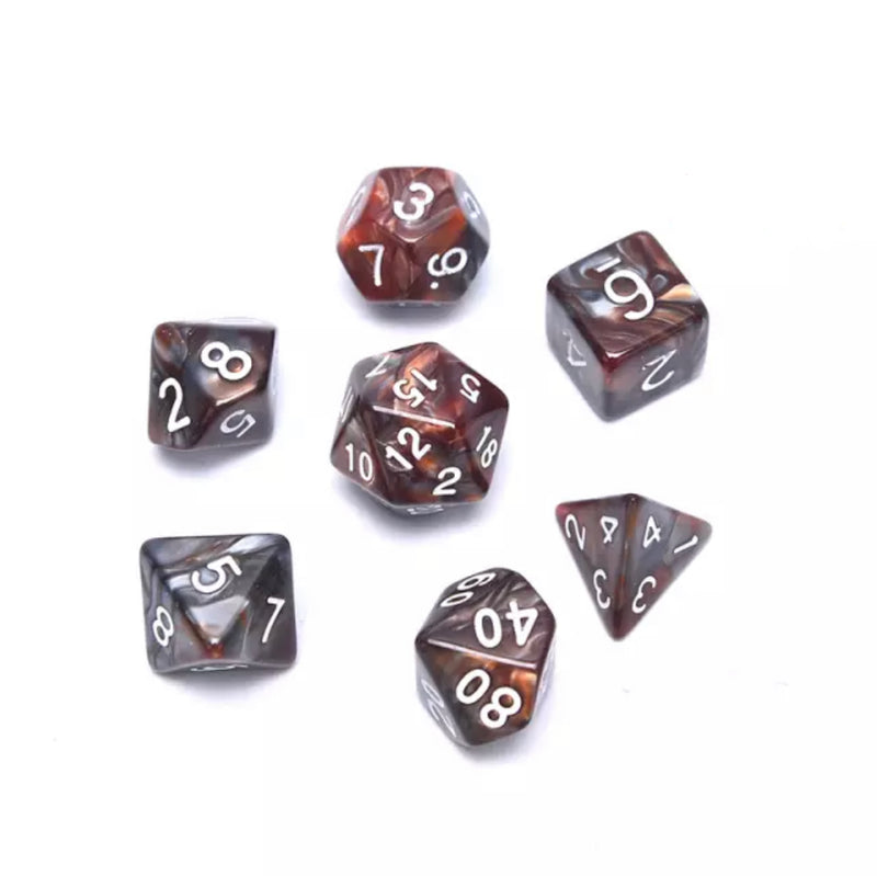 Copper/Silver marbled 7 Dice Set
