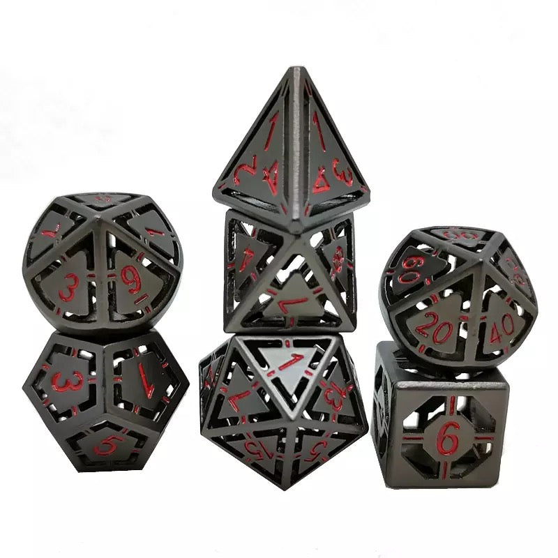 Hollow Black Metal 7 piece dice set