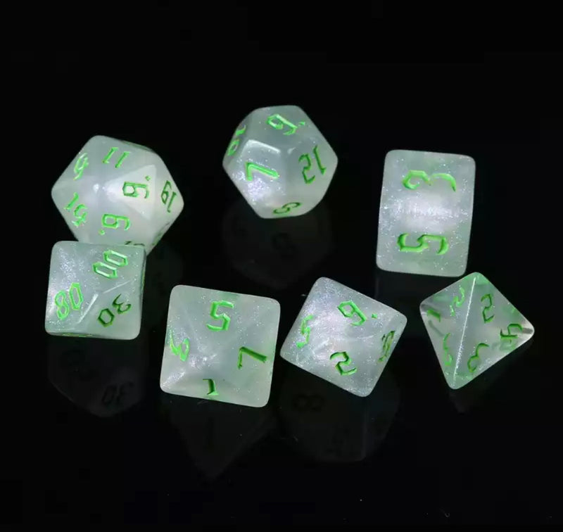 Set de 7 dés Iridescent Sparkle Green
