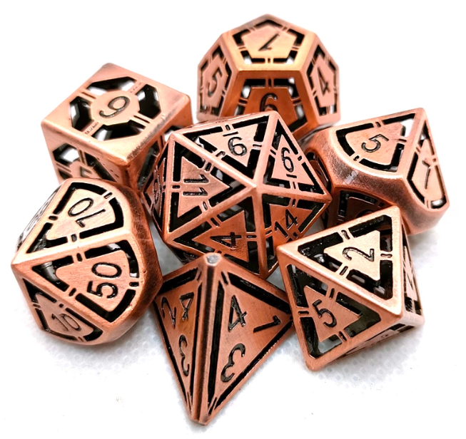 Hollow Copper Metal 7 piece dice set