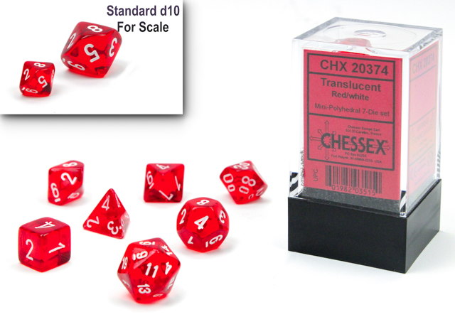 Translucent Mini-Polyhedral 7 Die Set Red / White