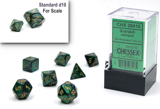 Scarab Mini-Polyhedral 7 Die Set Jade / Gold
