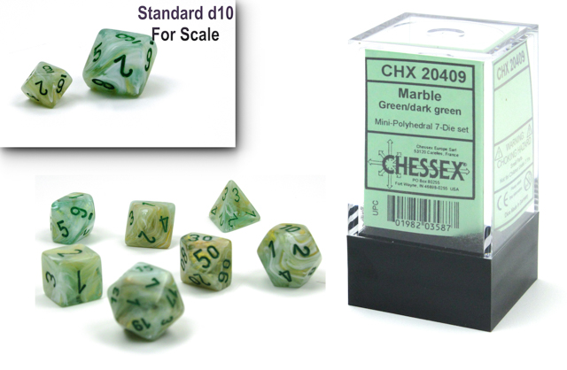 Marbled Mini-Polyhedral 7 Die Set Green / Dark Green