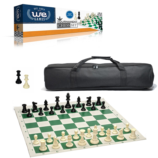 Tournament Chess Set with Black Roll-Up Carry Bag